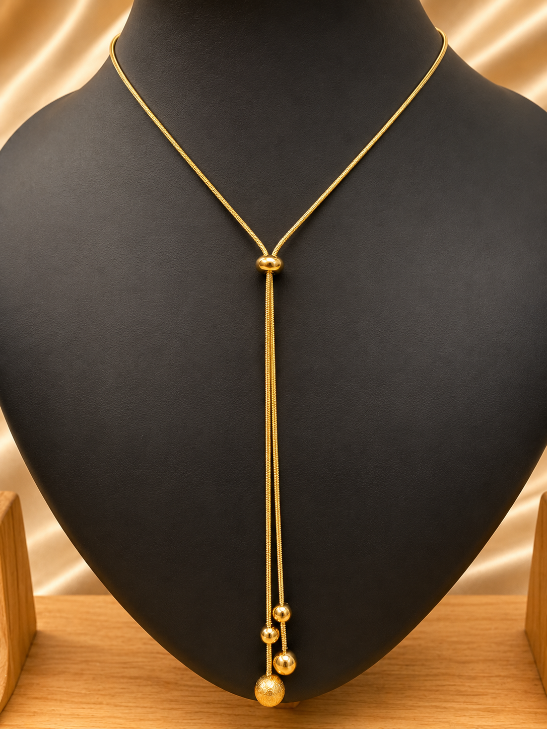 Golden Bead Drop Lariat Necklace