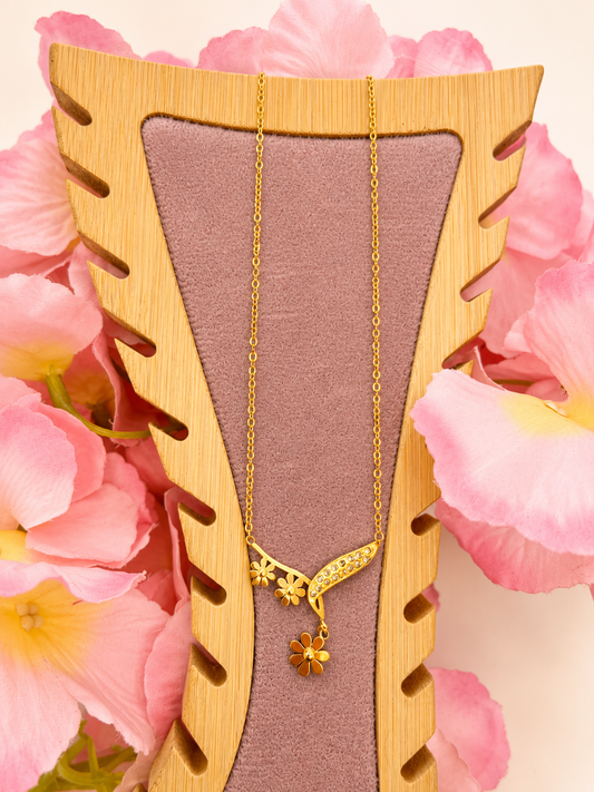 Golden Crystal Floral Branch Necklace