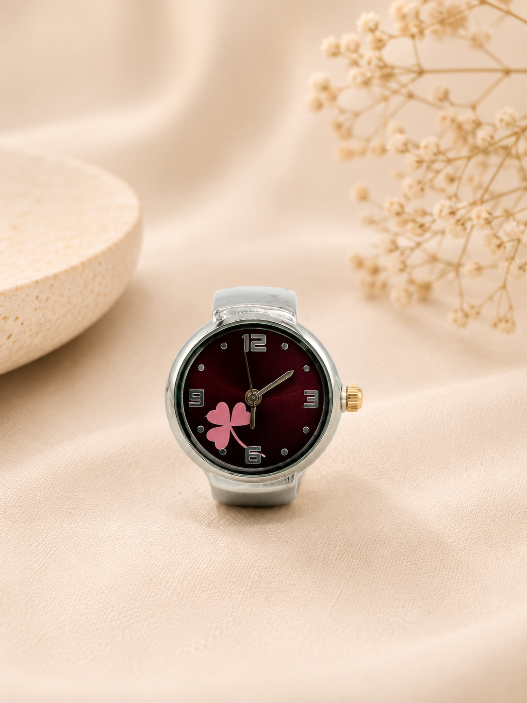 silver + Maroon Finger Watch