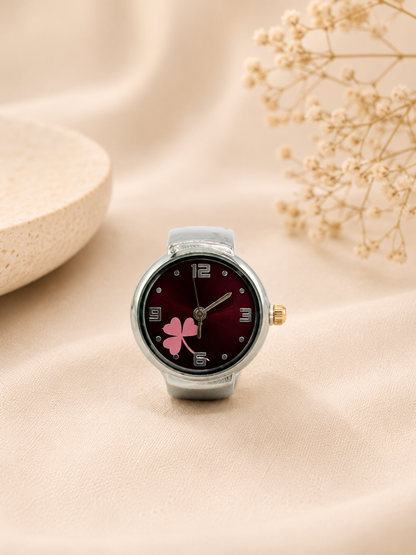 silver + Maroon Finger Watch