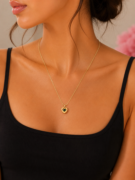 Golden Black Heart Pendant Necklace
