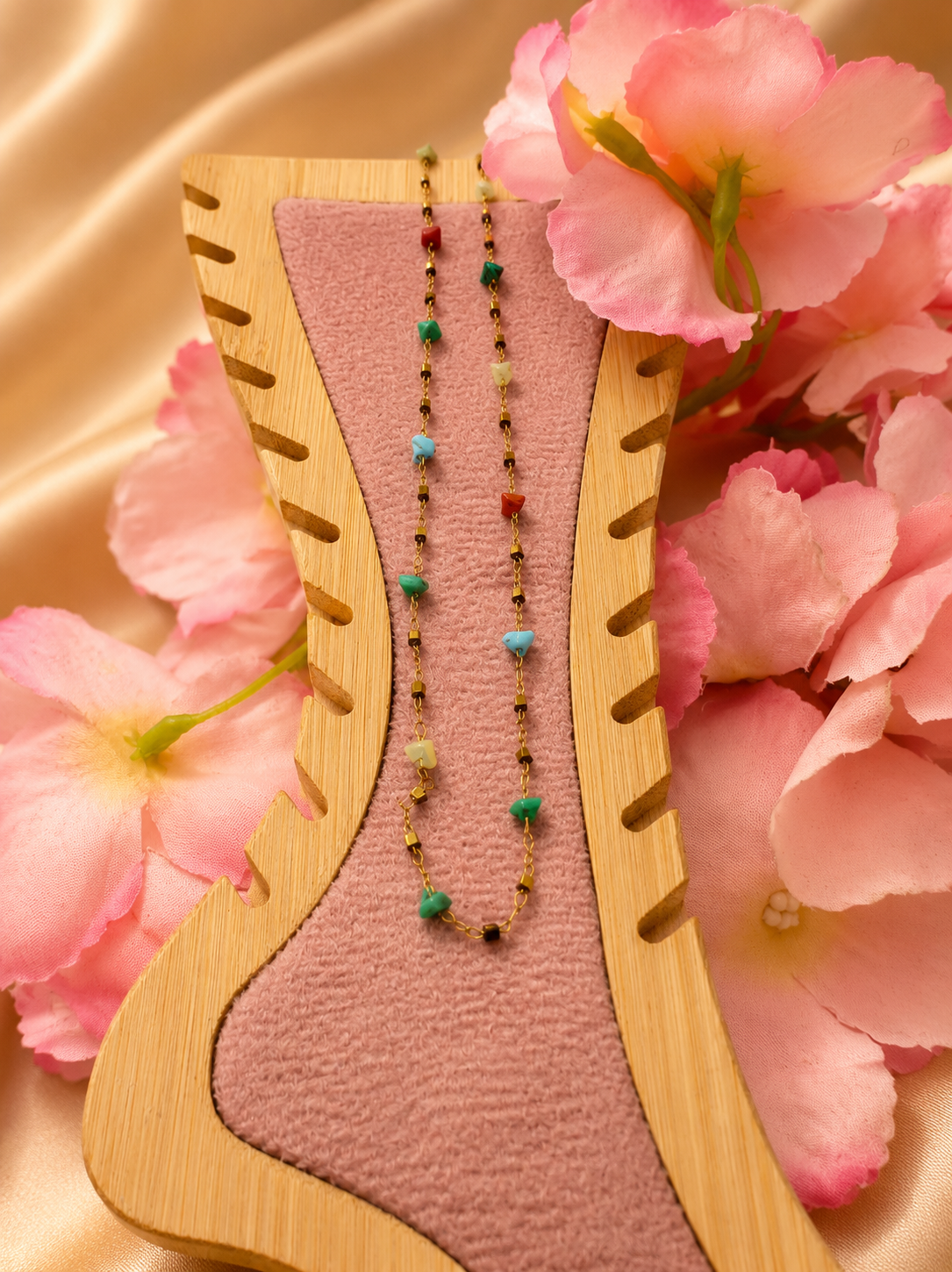 Golden Pastel Heart Beaded Necklace