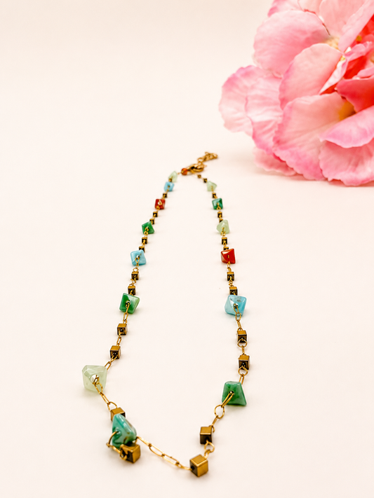 Golden Pastel Heart Beaded Necklace
