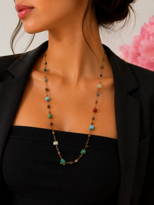 Golden Pastel Heart Beaded Necklace