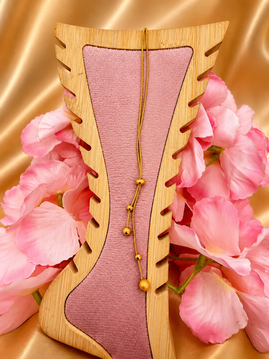 Golden Bead Drop Lariat Necklace