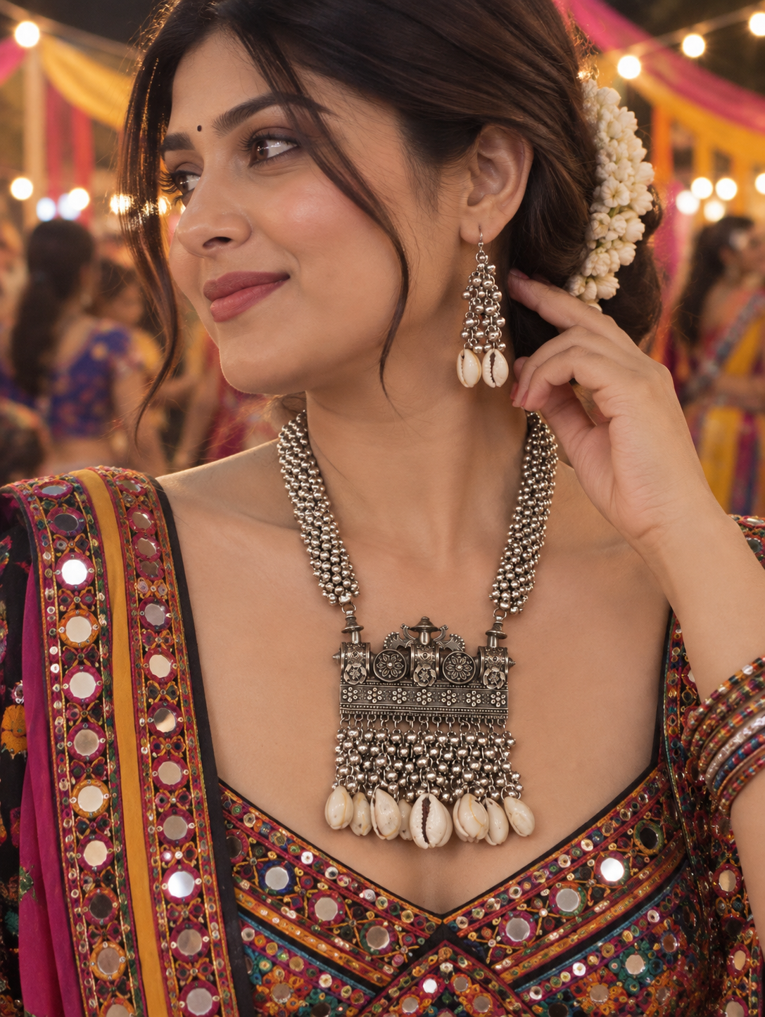 Pearl Cascade Oxidized Silver Necklace Set