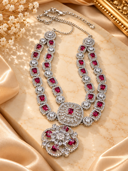 Ruby Red Regal Double-Layer AD Necklace Set