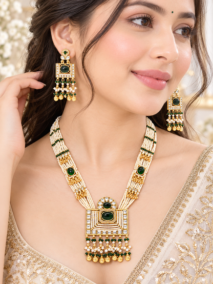Emerald Kundan Long Necklace Set