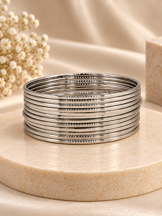 Silver Classic Layered Bangle Set