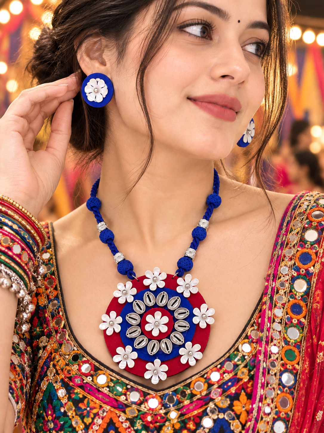 Royal Blue Round Floral Necklace