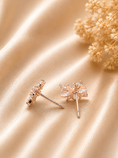 Golden Crystal Bloom Stud Earrings