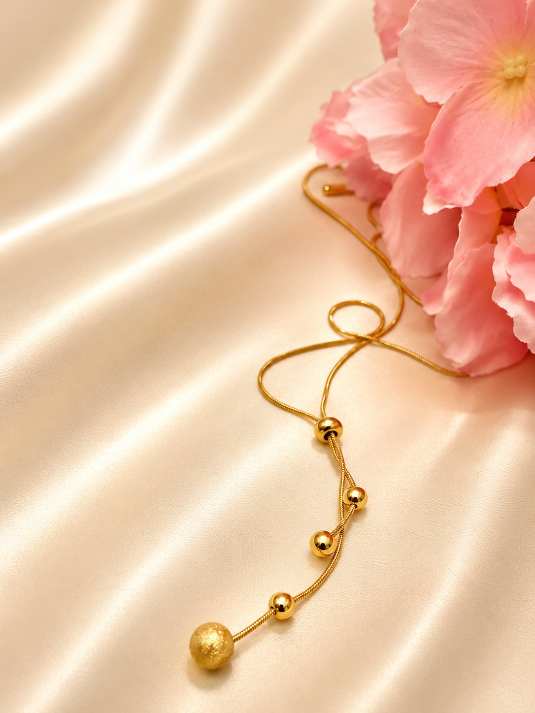 Golden Bead Drop Lariat Necklace