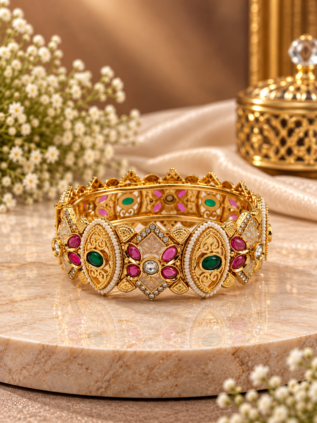 Royal Ruby Emerald Kundan Bracelet