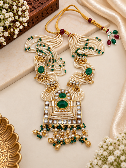 Emerald Kundan Long Necklace Set
