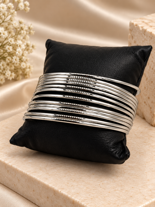 Silver Classic Layered Bangle Set