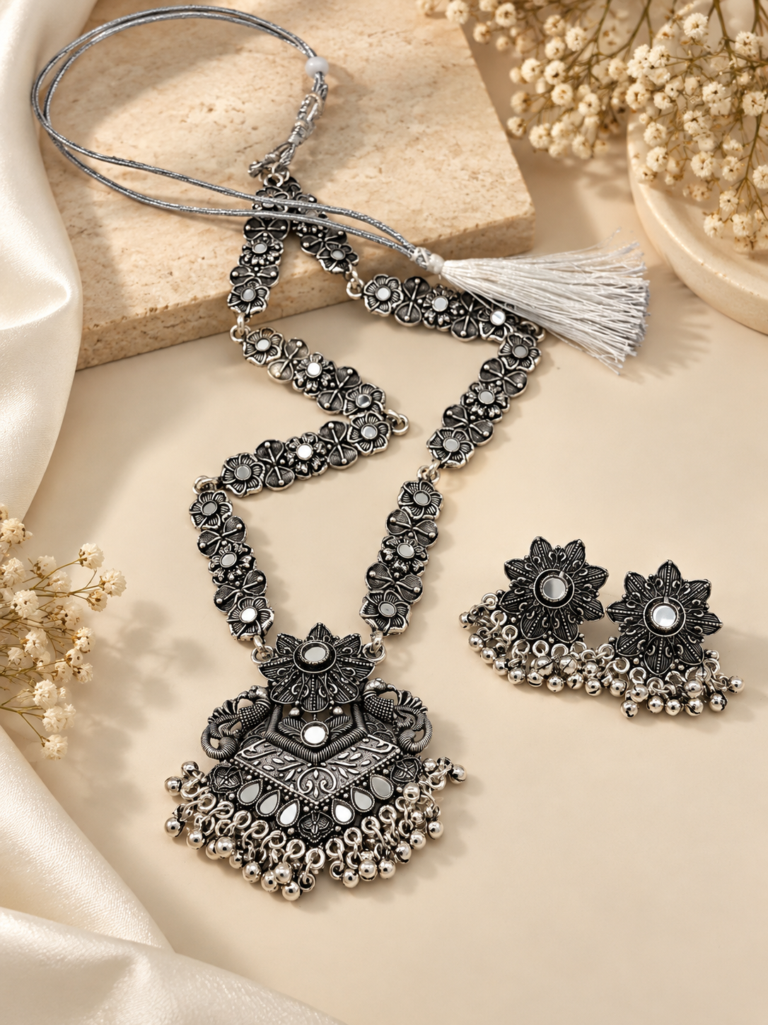 Oxidized Silver Pain Necklace Set