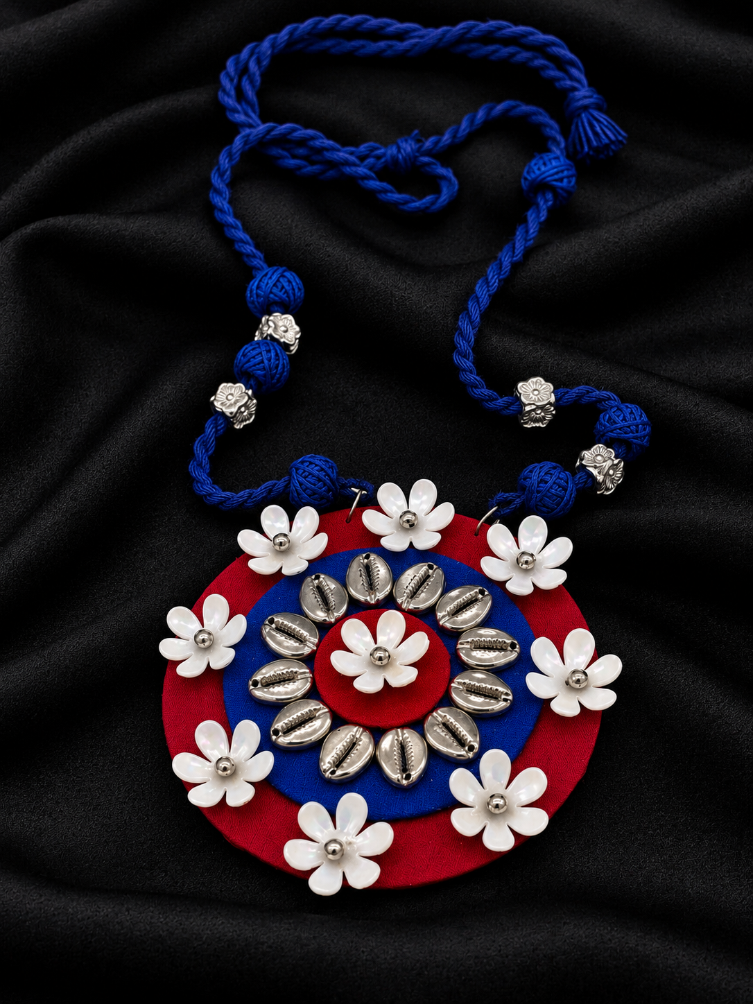 Royal Blue Round Floral Necklace