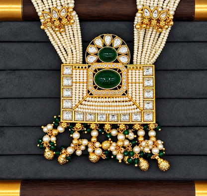Emerald Kundan Long Necklace Set