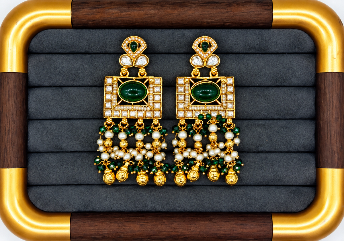 Emerald Kundan Long Necklace Set