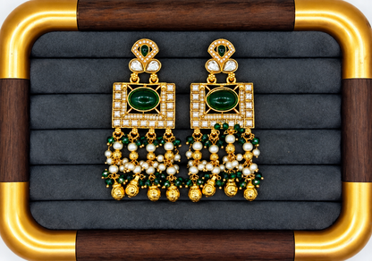 Emerald Kundan Long Necklace Set