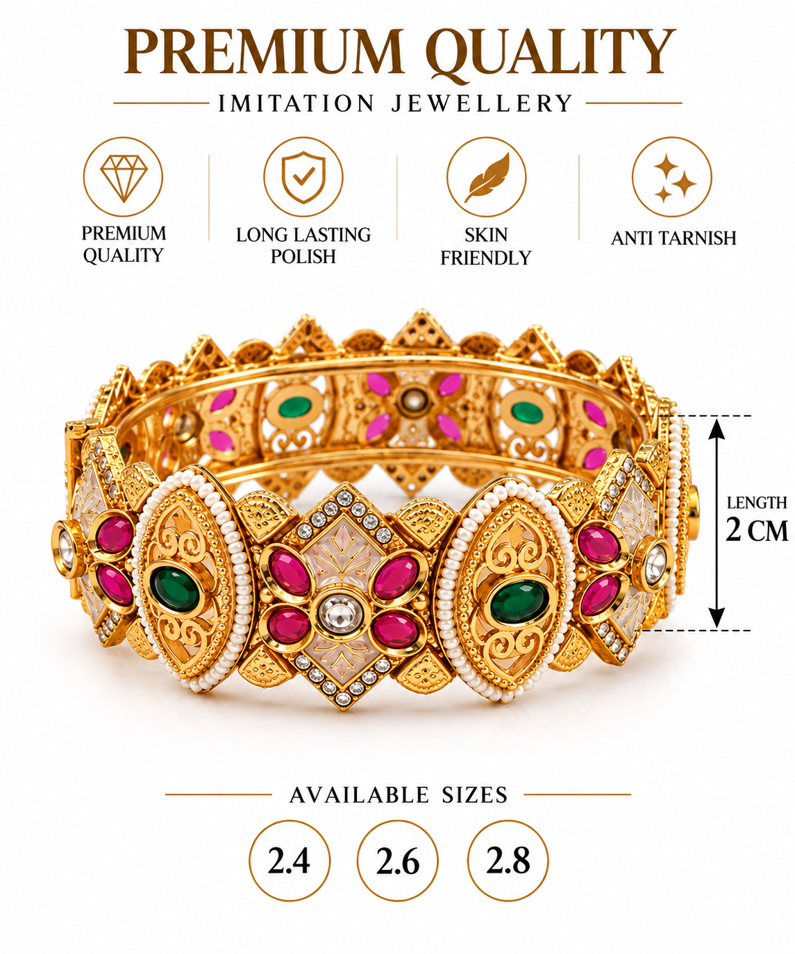 Royal Ruby Emerald Kundan Bracelet