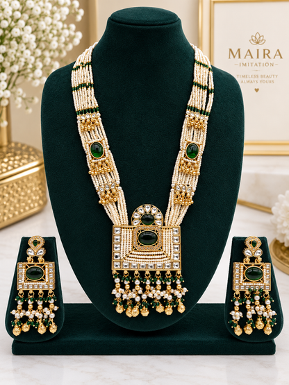 Emerald Kundan Long Necklace Set