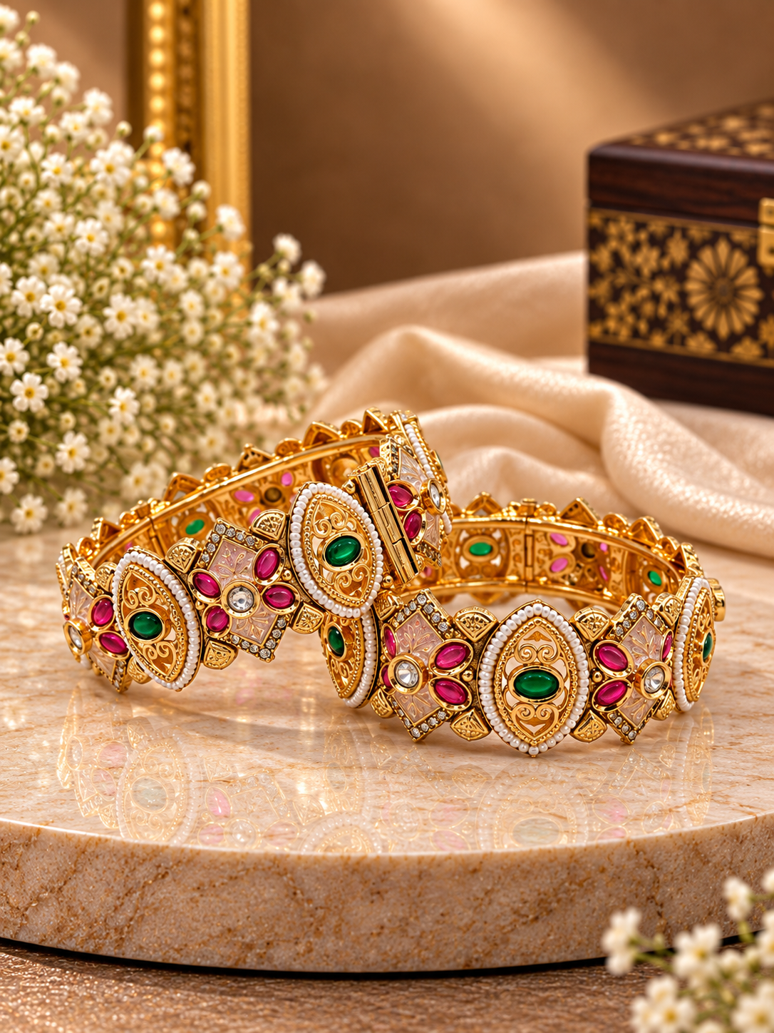 Royal Ruby Emerald Kundan Bracelet