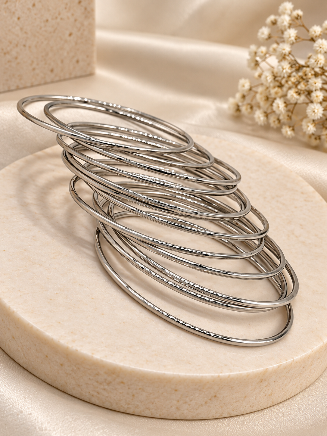 Silver Classic Layered Bangle Set