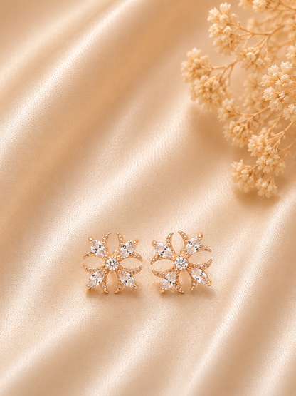 Golden Crystal Bloom Stud Earrings