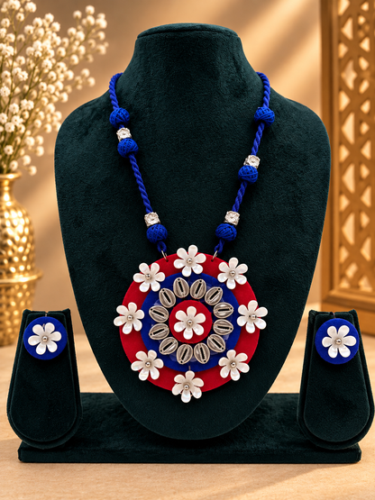 Royal Blue Round Floral Necklace