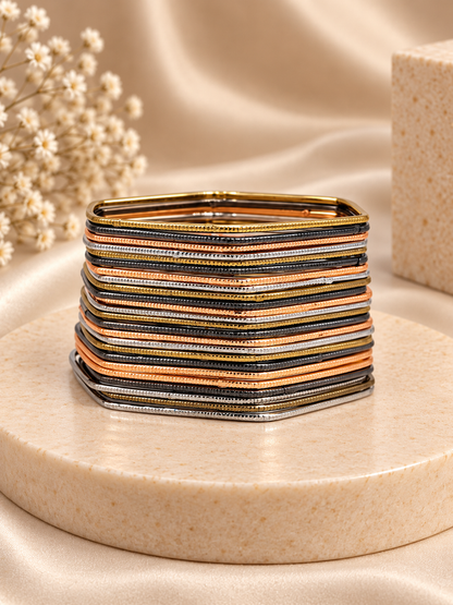Golden & Silver Layered Multicolor Bangle Set