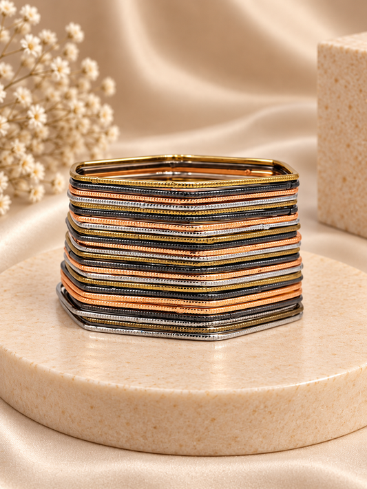 Golden & Silver Layered Multicolor Bangle Set