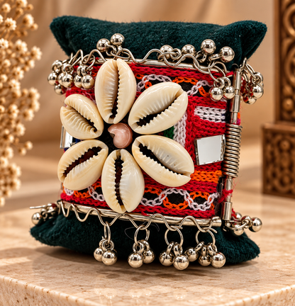 Antique Silver Red Tribal Cowrie Shell Statement BRACELET