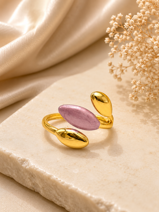 Pink Oval Bloom Adjustable Ring