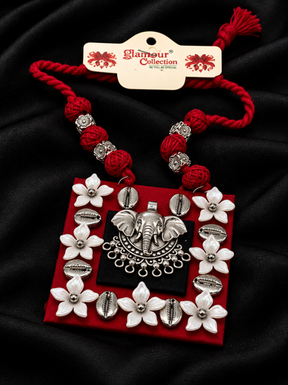 Red Ganesha Cotton Navratri Necklace