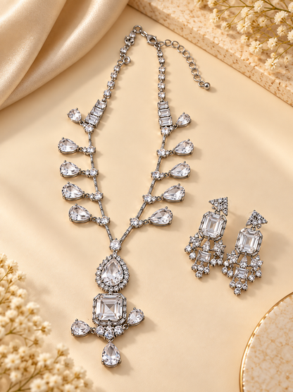Elegant Teardrop American Diamond Necklace Set