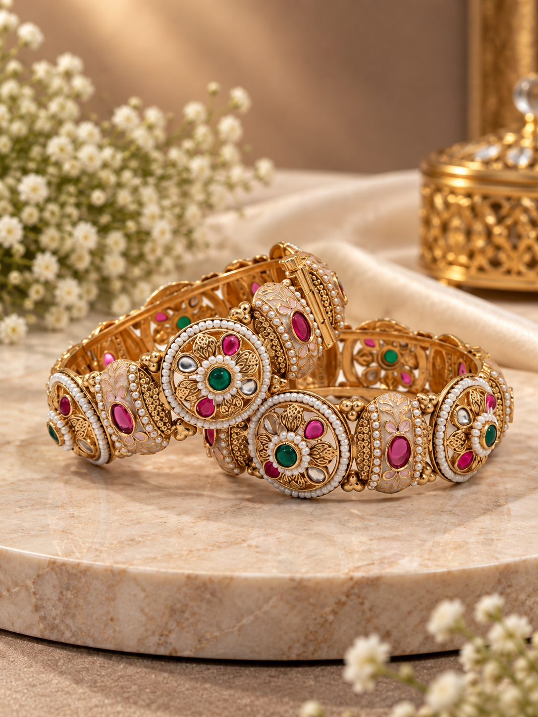 Royal Emerald Ruby Antique Kada Bracelet.