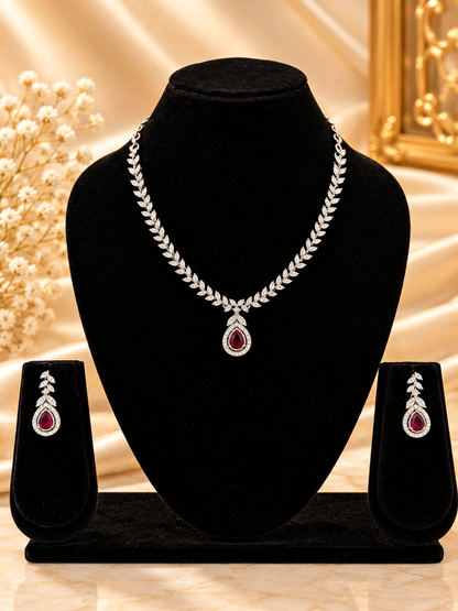 Ruby Red Leaf Vine AD Necklace Set
