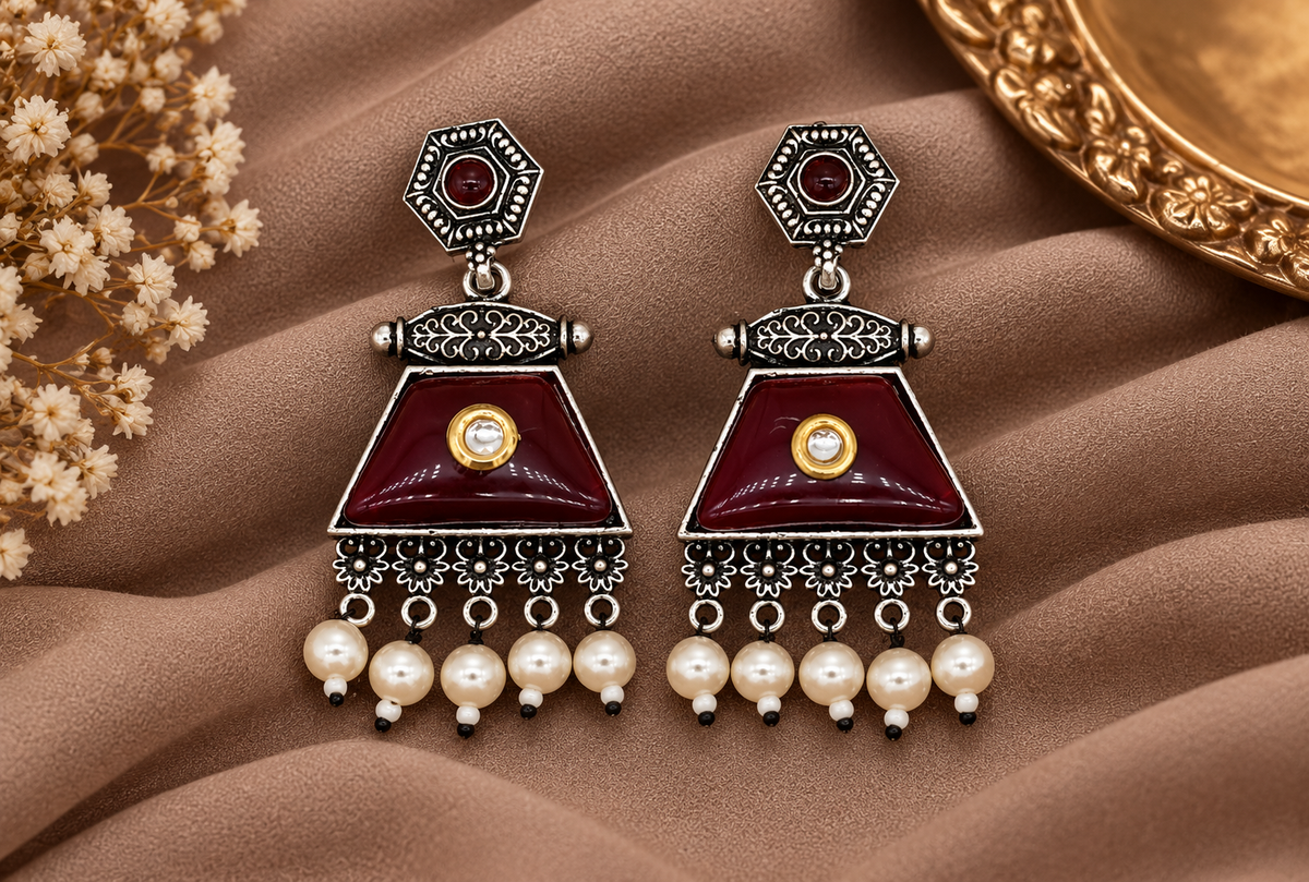 RED Enamel Pearl Drop Earrings