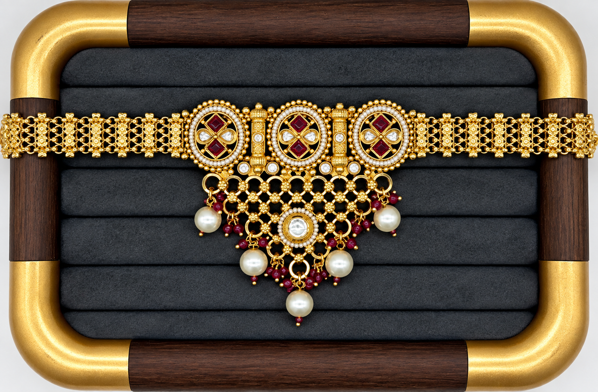 Ruby Kundan Choker Necklace Set