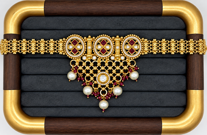 Ruby Kundan Choker Necklace Set