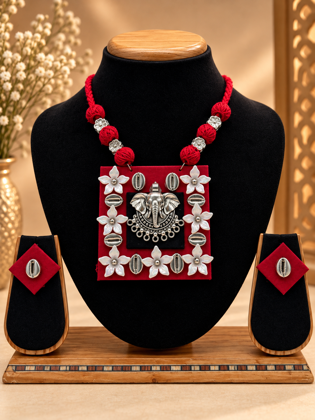 Red Ganesha Cotton Navratri Necklace
