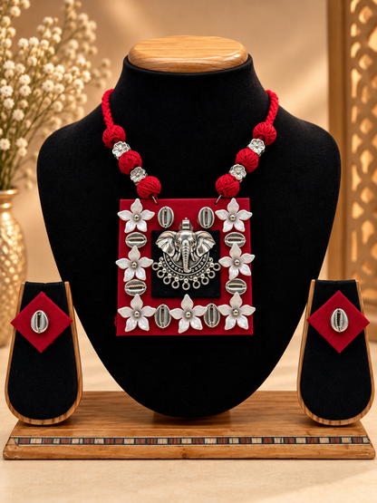 Red Ganesha Cotton Navratri Necklace