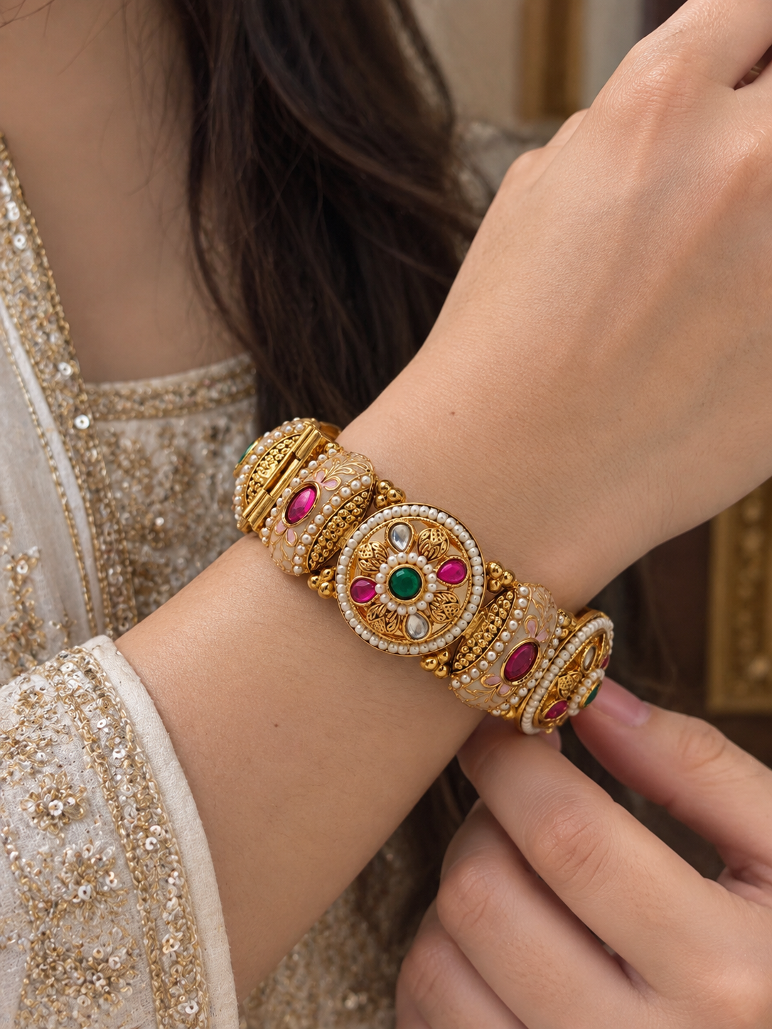 Royal Emerald Ruby Antique Kada Bracelet.