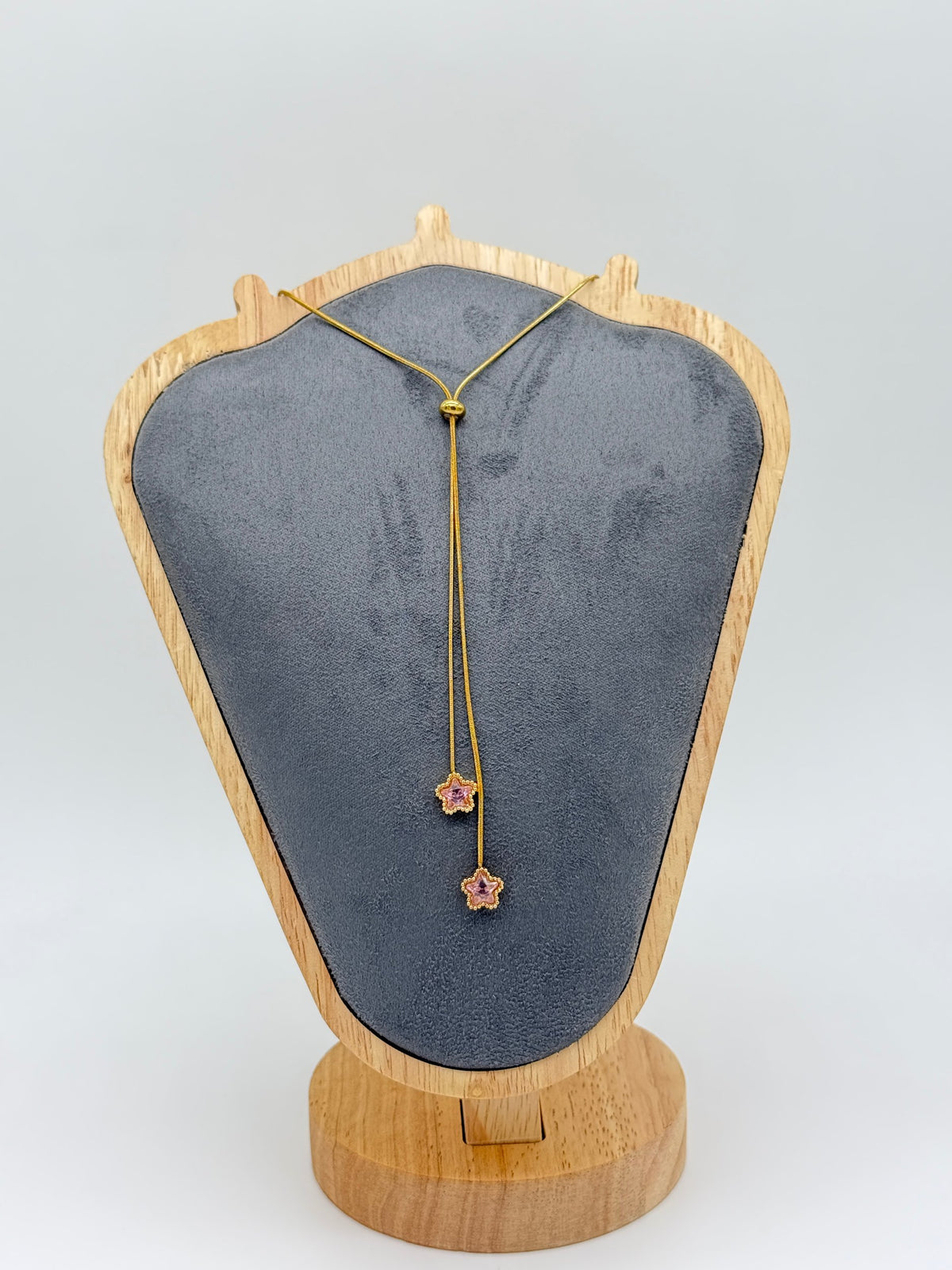 Pink Flower Gold Lariat Necklace
