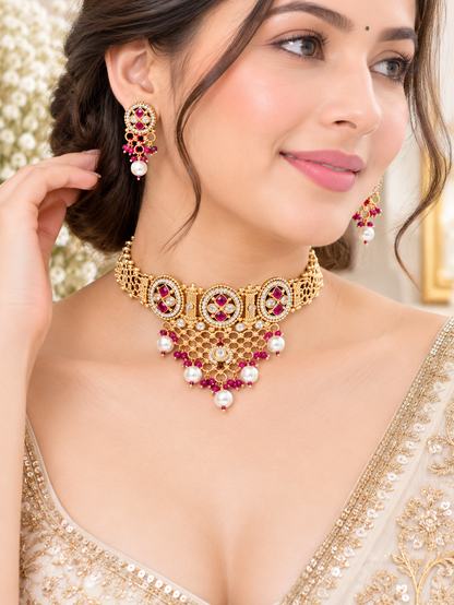 Ruby Kundan Choker Necklace Set