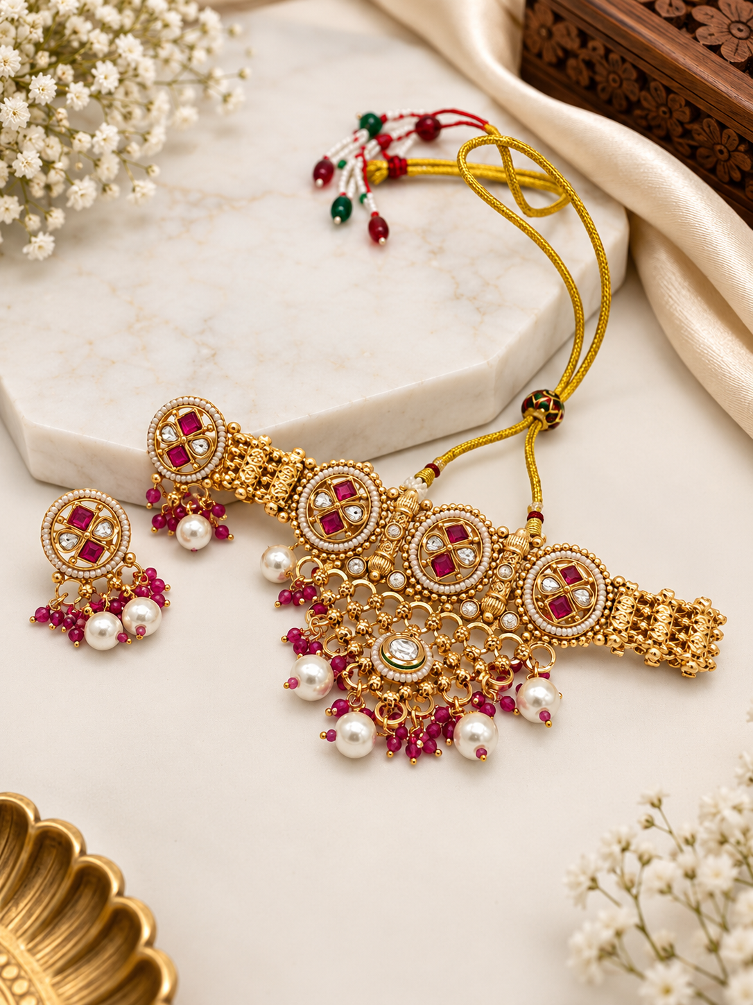 Ruby Kundan Choker Necklace Set