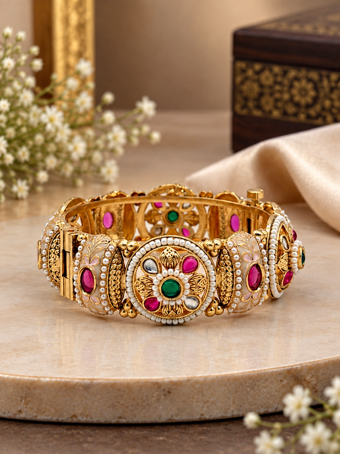 Royal Emerald Ruby Antique Kada Bracelet.