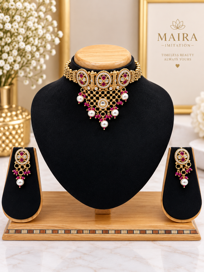 Ruby Kundan Choker Necklace Set