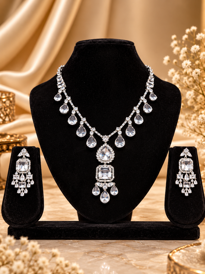 Elegant Teardrop American Diamond Necklace Set